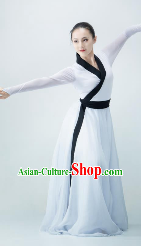 Chinese Swordsman Dance White Dress Dance Competition Clothing Classical Dance Costume