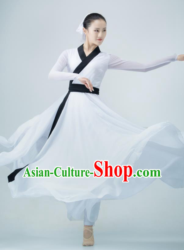 Chinese Swordsman Dance White Dress Dance Competition Clothing Classical Dance Costume