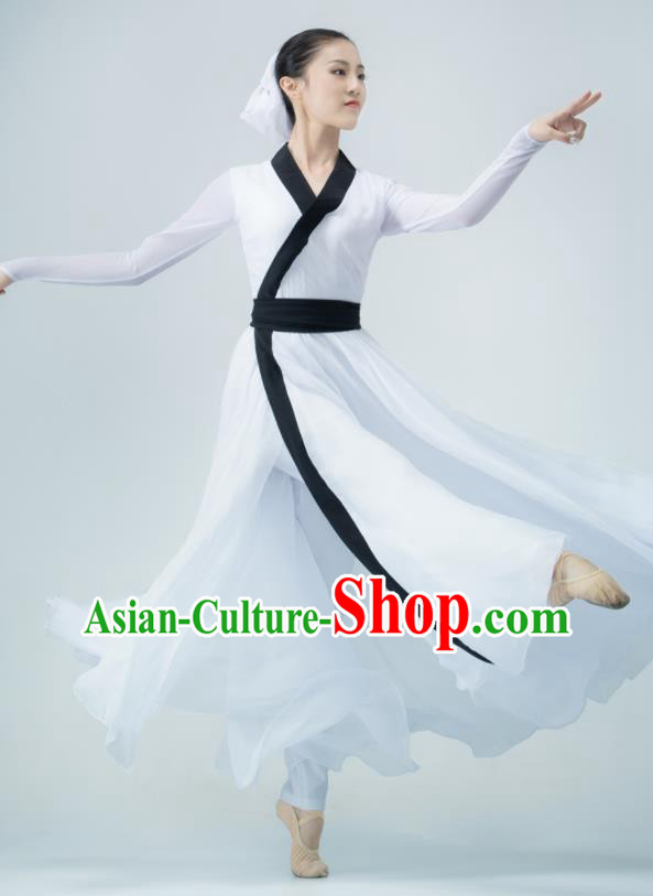 Chinese Swordsman Dance White Dress Dance Competition Clothing Classical Dance Costume