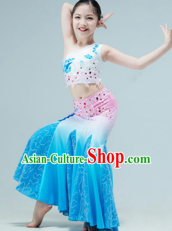 Chinese Folk Dance Clothing Stage Performance Costume Children Peacock Dance Dress Dai Nationality Garment