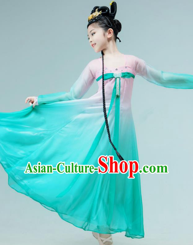 Chinese Han Tang Dance Garment Classical Dance Clothing Stage Performance Costume Children Dance Green Dress