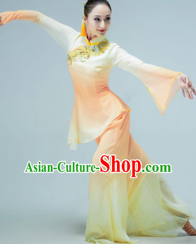 Chinese Fan Dance Garments Yangko Dance Clothing Stage Performance Costume Folk Dance Orange Outfit
