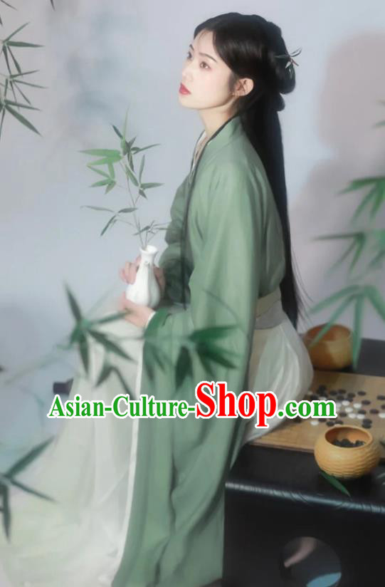 Chinese Ancient Swordswoman Clothing Jin Dynasty Young Lady Costumes Traditional Green Hanfu Dress