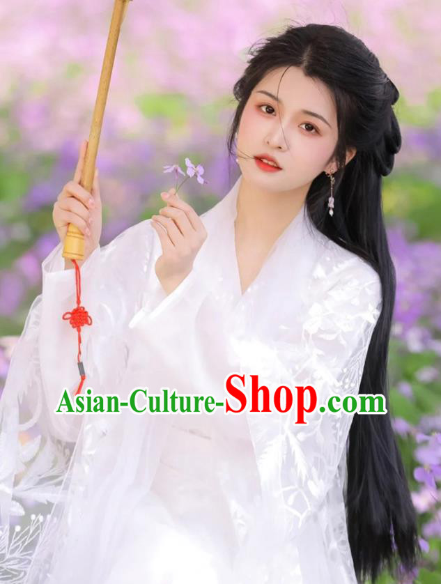 Chinese Ancient Goddess Clothing Traditional Royal Princess White Hanfu Dress Costumes