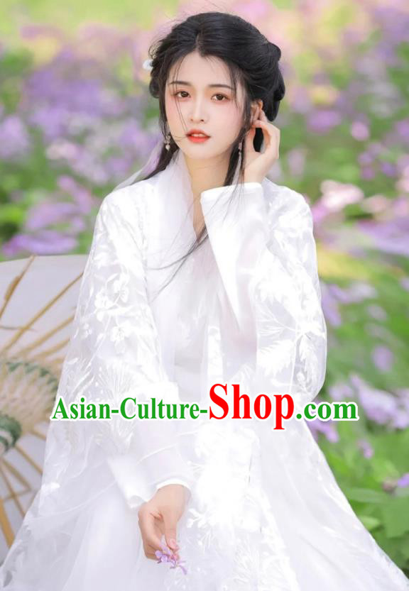 Chinese Ancient Goddess Clothing Traditional Royal Princess White Hanfu Dress Costumes