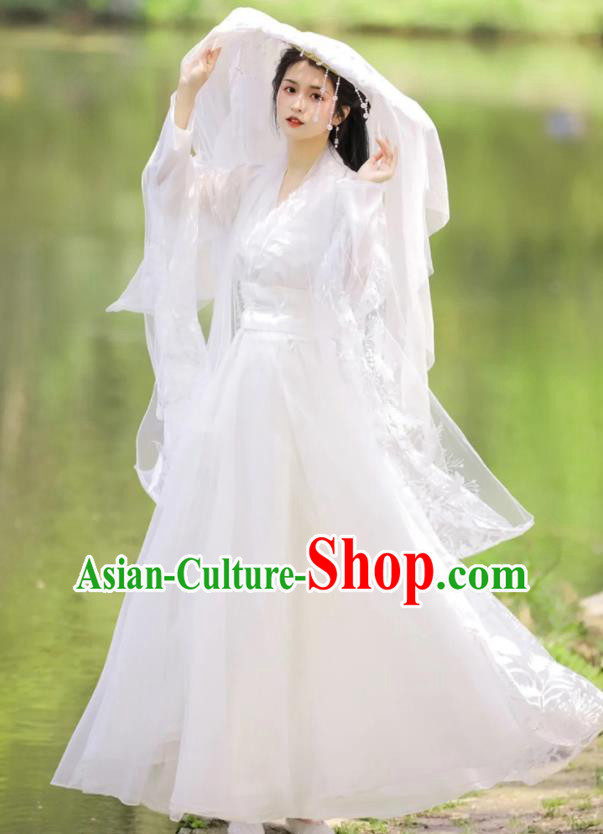 Chinese Ancient Goddess Clothing Traditional Royal Princess White Hanfu Dress Costumes