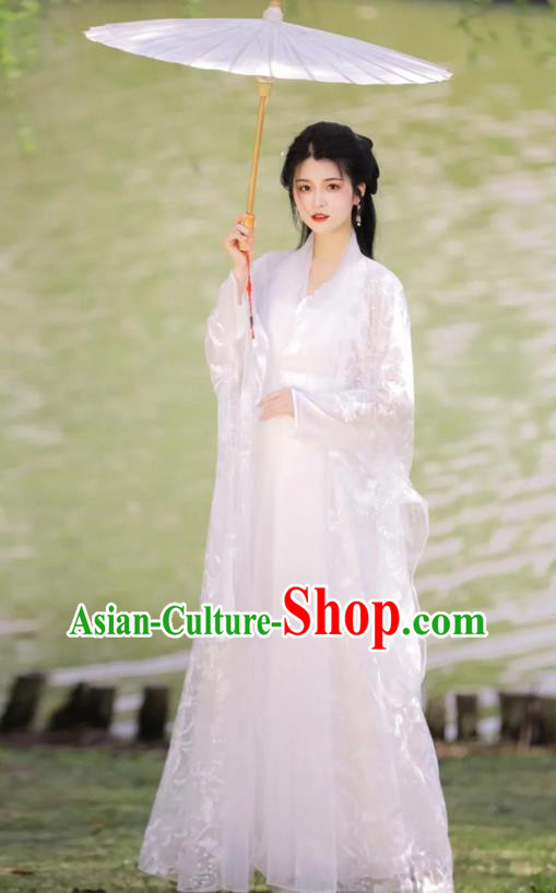 Chinese Ancient Goddess Clothing Traditional Royal Princess White Hanfu Dress Costumes
