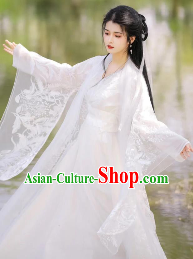 Chinese Ancient Goddess Clothing Traditional Royal Princess White Hanfu Dress Costumes