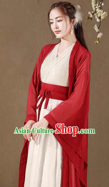Chinese Traditional Female Swordsman Costumes Southern and Northern Dynasties Red Hanfu Dress Ancient Young Woman Clothing