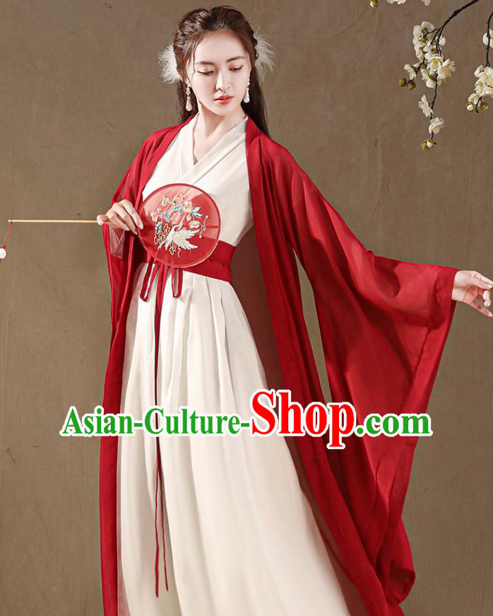Chinese Traditional Female Swordsman Costumes Southern and Northern Dynasties Red Hanfu Dress Ancient Young Woman Clothing
