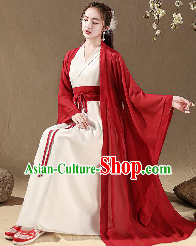 Chinese Traditional Female Swordsman Costumes Southern and Northern Dynasties Red Hanfu Dress Ancient Young Woman Clothing