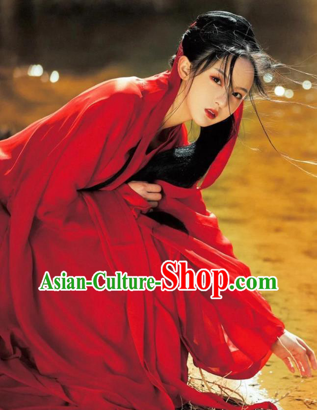 Chinese Jin Dynasty Swordswoman Clothing Ancient Female Knight Costume Traditional Red Hanfu Dress
