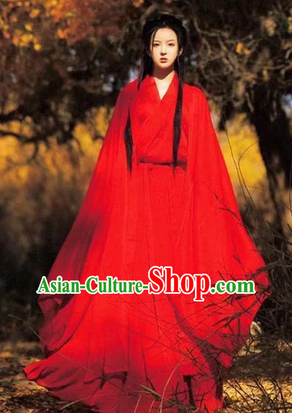 Chinese Jin Dynasty Swordswoman Clothing Ancient Female Knight Costume Traditional Red Hanfu Dress