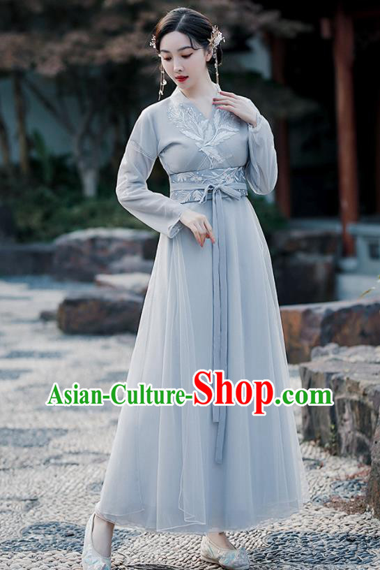 Chinese Traditional Blue Hanfu Dress Jin Dynasty Princess Clothing Ancient Goddess Costumes