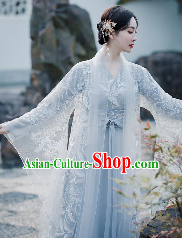 Chinese Traditional Blue Hanfu Dress Jin Dynasty Princess Clothing Ancient Goddess Costumes