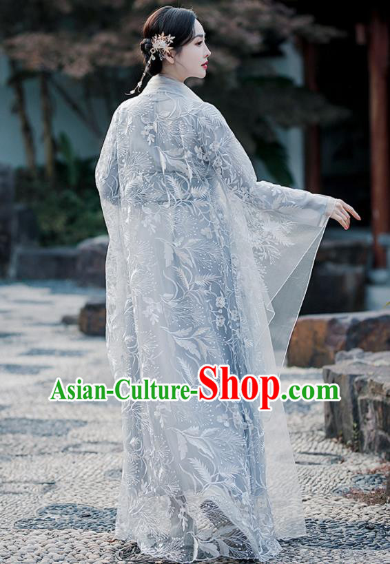 Chinese Traditional Blue Hanfu Dress Jin Dynasty Princess Clothing Ancient Goddess Costumes