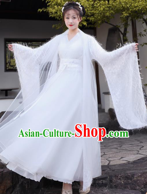 Chinese Song Dynasty Young Lady Clothing Ancient Fairy Costumes Traditional White Hanfu Dress