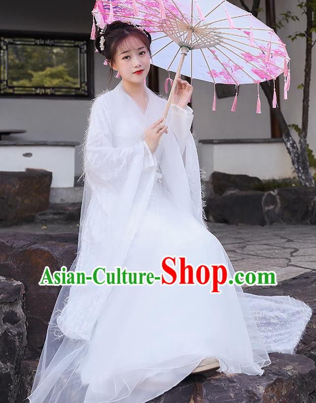 Chinese Song Dynasty Young Lady Clothing Ancient Fairy Costumes Traditional White Hanfu Dress