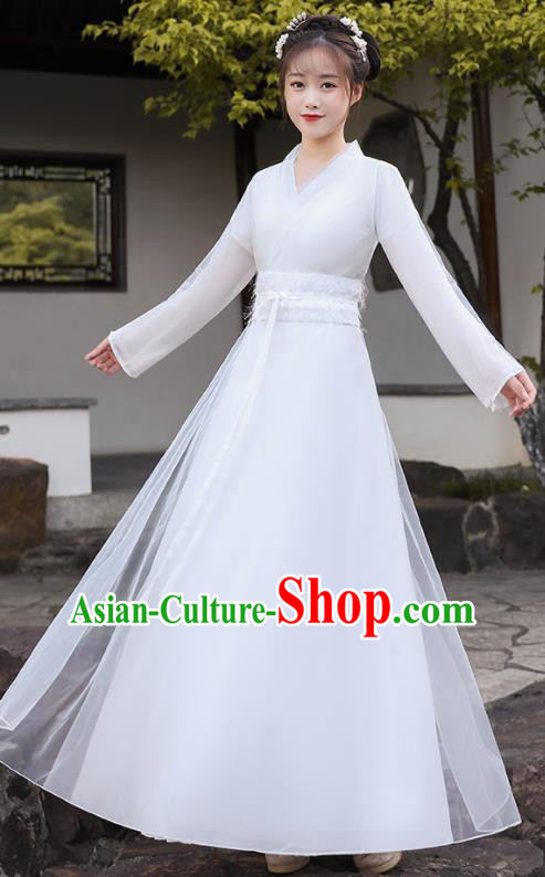 Chinese Song Dynasty Young Lady Clothing Ancient Fairy Costumes Traditional White Hanfu Dress