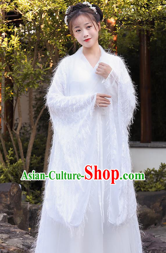 Chinese Song Dynasty Young Lady Clothing Ancient Fairy Costumes Traditional White Hanfu Dress