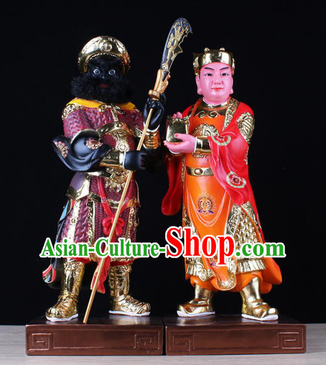 20 inches Zhou Cang and Guan Ping Statues Handmade Dunhuang Resin Sculptures