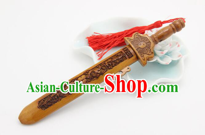 Handmade Peach Wood Sword Traditional Taoism 7 Dipper Star Dagger Feng Shui Furnishing Articles