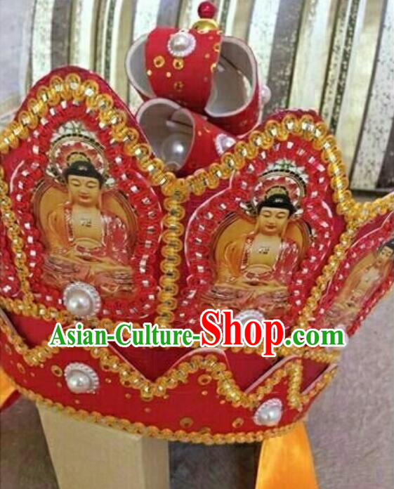 Traditional Chinese Ancient Peking Opera Monks Hat Beijing Opera Five Buddha Crown Headwear