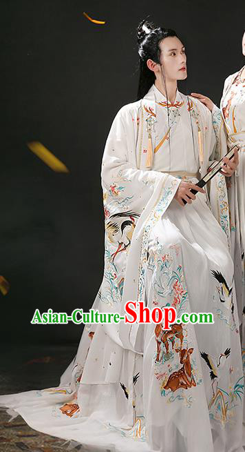 Chinese Ancient Royal Prince Clothing Embroidered White Hanfu Jin Dynasty Noble Childe Garment Costumes