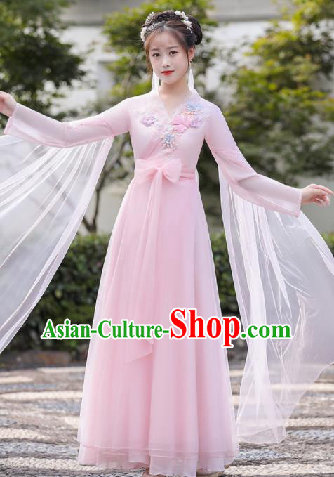 Chinese Ancient Fairy Pink Dress Clothing Traditional Garment Costume