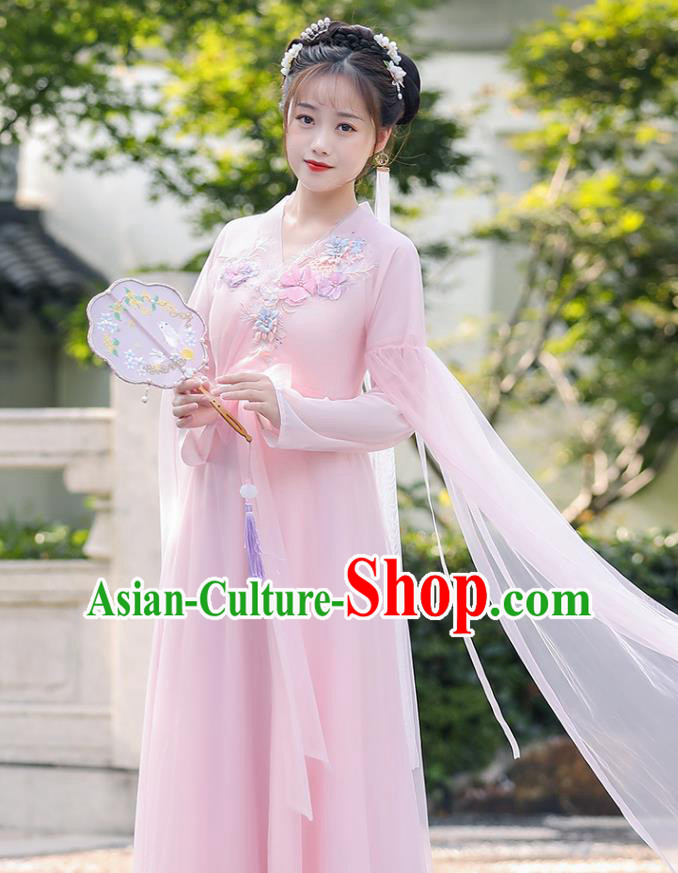 Chinese Ancient Fairy Pink Dress Clothing Traditional Garment Costume