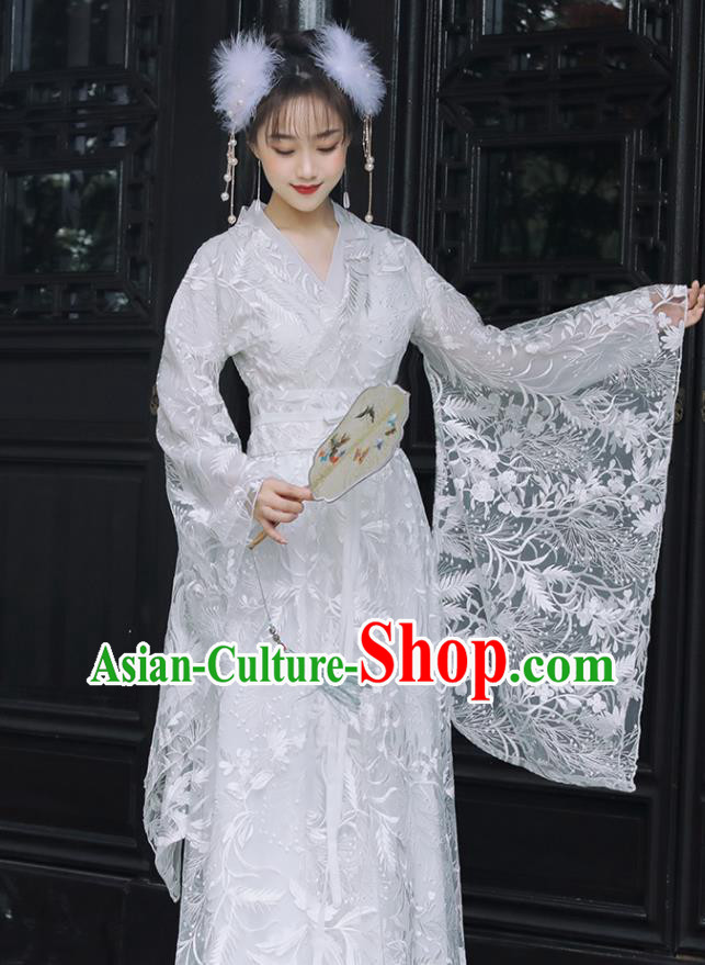 Chinese Traditional Costume Ancient Princess White Dress Clothing