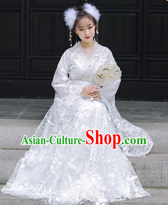 Chinese Traditional Costume Ancient Princess White Dress Clothing