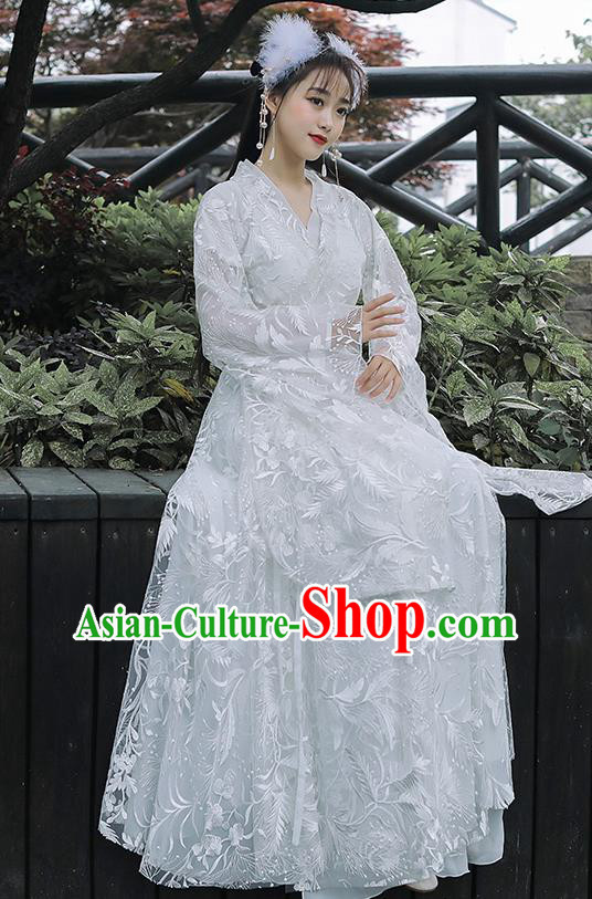 Chinese Traditional Costume Ancient Princess White Dress Clothing