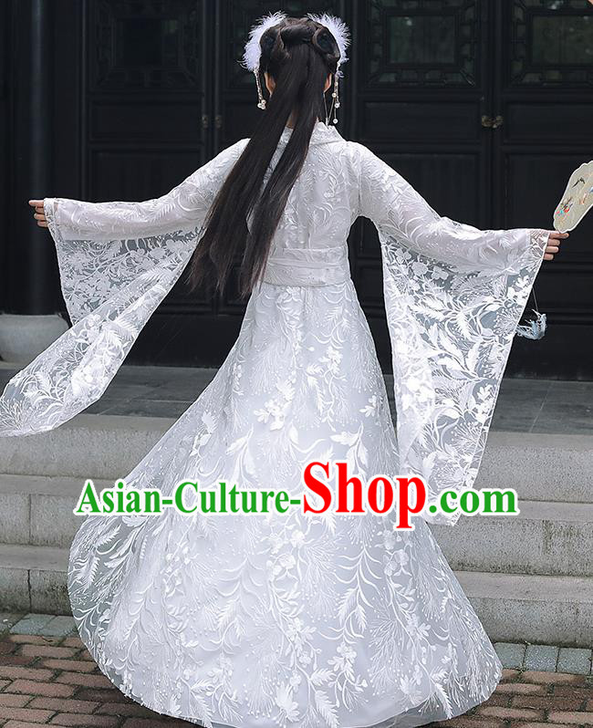 Chinese Traditional Costume Ancient Princess White Dress Clothing