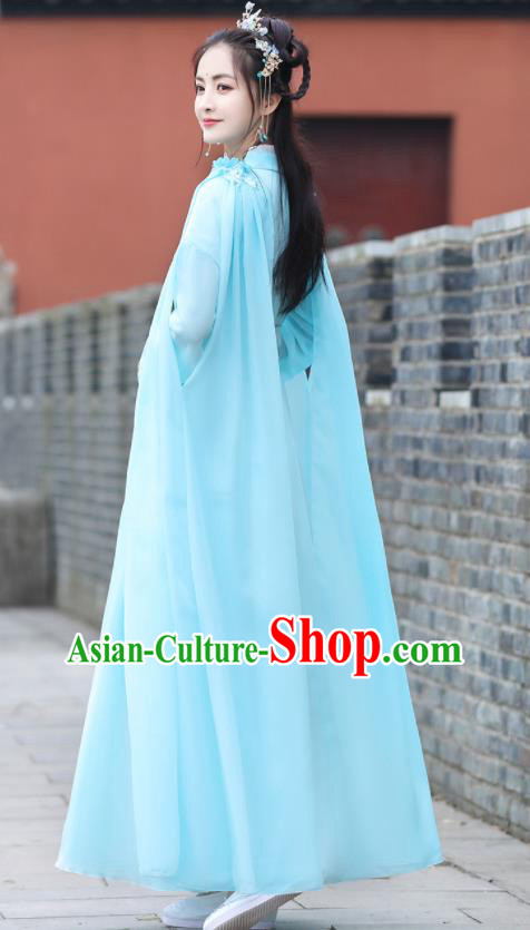 Chinese Ancient Princess Blue Dress Clothing Traditional Costume Drama Fairy Garment