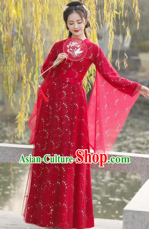 Chinese Ancient Swordswoman Red Dress Clothing Traditional Ming Dynasty Female Costume