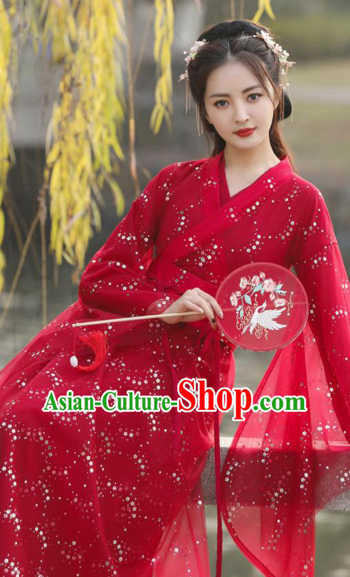 Chinese Ancient Swordswoman Red Dress Clothing Traditional Ming Dynasty Female Costume