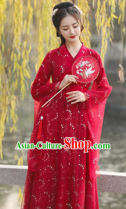 Chinese Ancient Swordswoman Red Dress Clothing Traditional Ming Dynasty Female Costume
