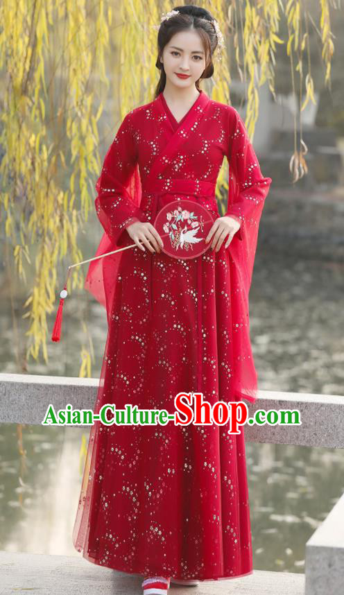 Chinese Ancient Swordswoman Red Dress Clothing Traditional Ming Dynasty Female Costume