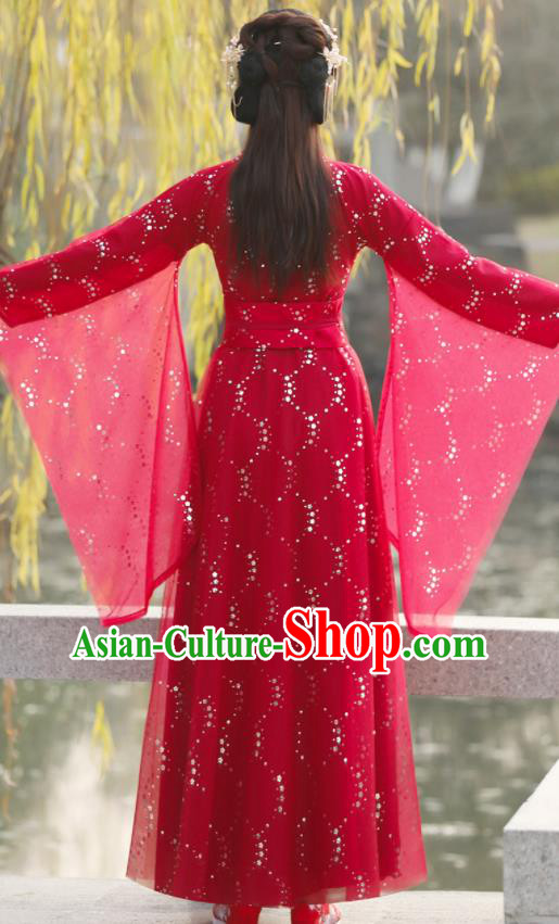 Chinese Ancient Swordswoman Red Dress Clothing Traditional Ming Dynasty Female Costume