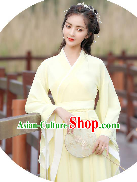 Chinese Traditional Song Dynasty Female Costume Ancient Young Lady Yellow Dress Clothing