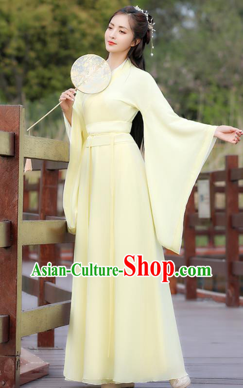 Chinese Traditional Song Dynasty Female Costume Ancient Young Lady Yellow Dress Clothing