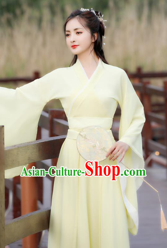 Chinese Traditional Song Dynasty Female Costume Ancient Young Lady Yellow Dress Clothing