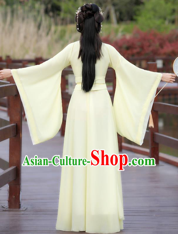 Chinese Traditional Song Dynasty Female Costume Ancient Young Lady Yellow Dress Clothing