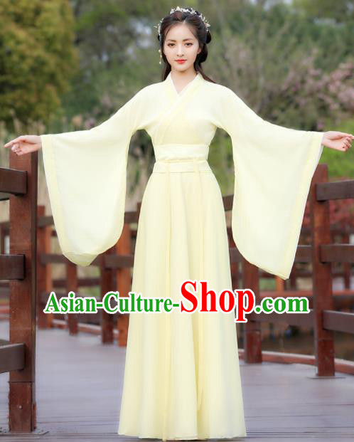 Chinese Traditional Song Dynasty Female Costume Ancient Young Lady Yellow Dress Clothing