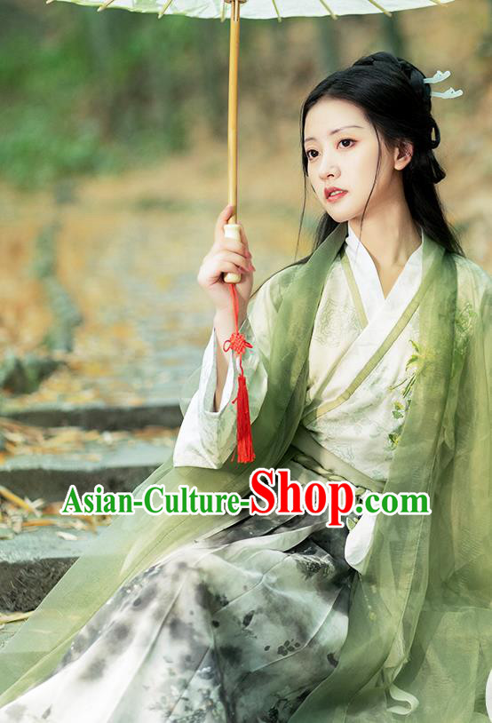 Chinese Traditional Hanfu Garment Song Dynasty Young Lady Costume Ancient Green Dress Clothing