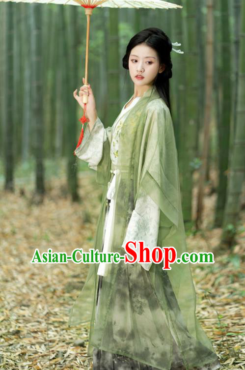 Chinese Traditional Hanfu Garment Song Dynasty Young Lady Costume Ancient Green Dress Clothing