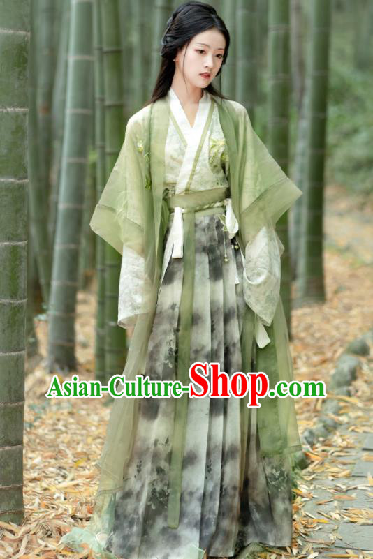 Chinese Traditional Hanfu Garment Song Dynasty Young Lady Costume Ancient Green Dress Clothing