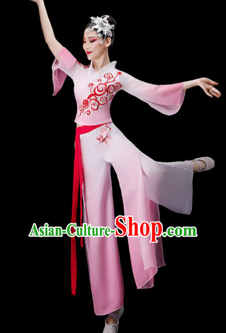 Chinese Folk Dance Pink Outfit Fan Dance Costumes Yangko Dance Clothing