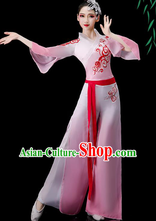 Chinese Folk Dance Pink Outfit Fan Dance Costumes Yangko Dance Clothing